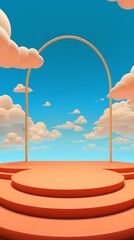 Wall Mural - Orange Platform with Abstract Archway in a Cloudy Sky.