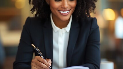 Poster - Focused Professional Woman in Cafe