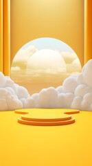 Wall Mural - Yellow podium with a cloud and sky backdrop.