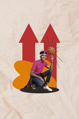 Sticker - Collage 3d image of pinup pop retro sketch of young man play basketball sportsman player unusual fantasy billboard comics