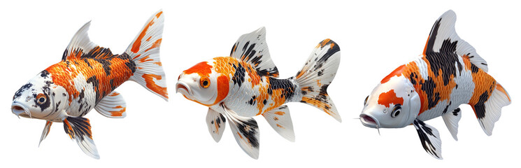 Set of koi fish isolated on transparent background