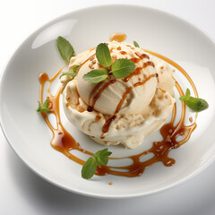 Wall Mural - A refreshing summer dessert mint leaf on vanilla ice cream generated by AI