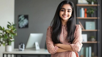 Confident Young Woman in Modern Workspace