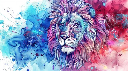 Sticker - Lion with Watercolor Background