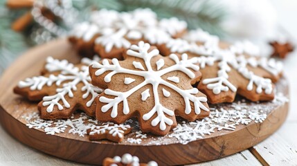 Sticker -   A photo of cookies covered in snowflakes on top and bottom