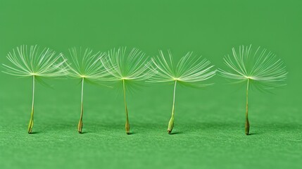 Poster -   A trio of dandelions swaying in the breeze on a verdant foreground against a softly tinted background