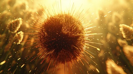 Sticker -   Plant with spiky flowers in foreground under bright sun