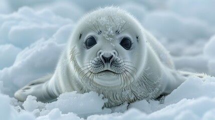 Canvas Print - A Baby Harp Seal on Ice