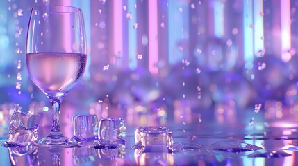 Canvas Print -   A glass of wine sits on a table beside a cluster of ice cubes