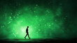 © Jhati - Fine-Tuning, Pre-trained Model, Tokenization, Sequence-to-Sequence, NLP Tasks concept art. Silhouette of a person walking. High Tech concept art. Glowing green light