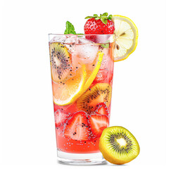 Poster - A glass of fruit punch with a slice of kiwi on the side