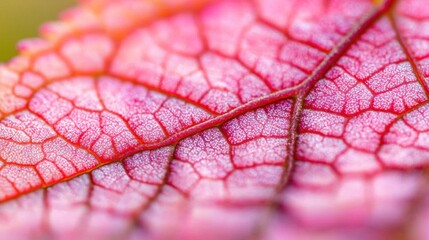 Wall Mural -   A macroscopic image of a red leaf showing its veins and a soft green background