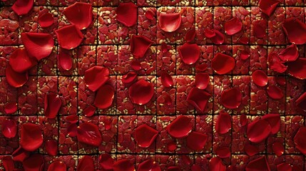 Poster -   A close-up of a wall covered in red petals