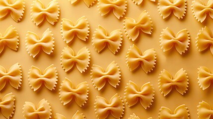 Canvas Print -   A yellow plate displays bow-shaped pasta noodles in the center, surrounded by a pattern of smaller bow-shaped noodles on its sides