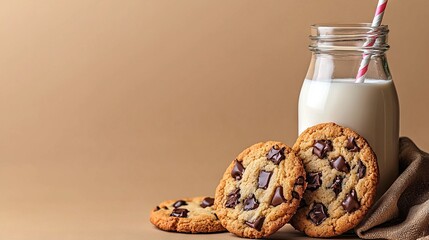 Wall Mural -  Milk & Cookies on Cloth w/ Milk Bottle in Background