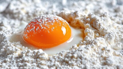 Poster -   An orange egg sits atop a mound of powdered sugar, resting on a bed of powdered sugar