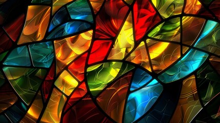 Wall Mural - this striking and vibrant abstract stained glass design features flowing shapes and a mesmerizing ar
