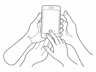 continuous single line drawing of hands holding smartphone, line art vector illustration
