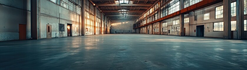 Empty Factory Interior with Natural Light