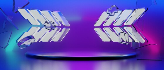 Wall Mural - 3d illustration rendering of y2k gamer technology futuristic cyberpunk sci-fi display podium, gaming