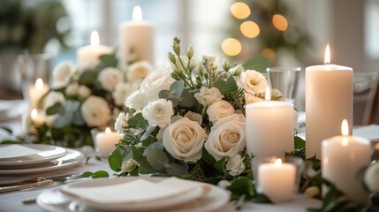 Sticker - Romantic Table Setting with White Roses and Candles