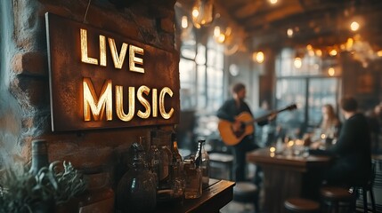 Wall Mural - Sign that reads “LIVE MUSIC” - bar - restaurant - live entertainment. - band - singer - live show 