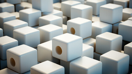 Collection of white cubes arranged in a pattern on a flat surface. Cubes Background.