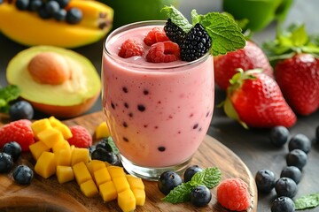 Summer Bliss: Vibrant Refreshing Smoothie with Fresh Summer Fruits