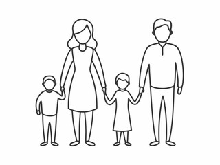 continuous single line drawing of mother and father with two children walking hand in hand, family l