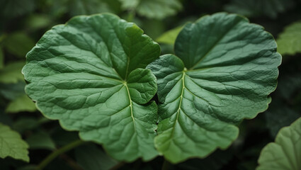 This is a close-up of two large, green leaves with a slightly bumpy texture.

