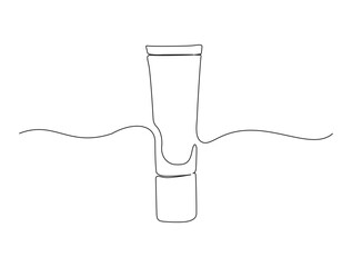 Wall Mural - Continuous one line drawing of cosmetic lotion tube. Cosmetic bottle single line vector illustration. Editable line vector.