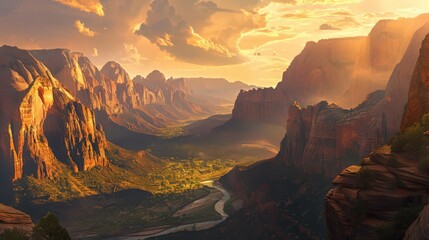 Poster - A tranquil scene of Zion National Park's Canyon Overlook, with its expansive views of the surrounding canyons