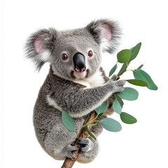 watercolor portrait of a cute koala clinging to a branch