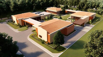 Poster - Aerial View of Modern House with Lush Greenery