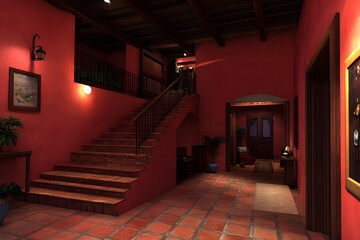 Wall Mural - Red Brick Staircase and Entrance Hall in a Spanish Colonial Style Home