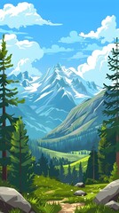 Canvas Print - Beautiful Mountain Landscape Illustration