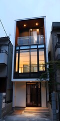 Canvas Print - Modern Japanese House with Large Windows and Balcony