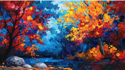 Wall Mural - The vibrant hues of fall foliage create a striking contrast with the deep blue of the sky