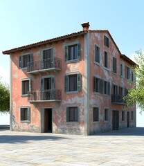 Sticker - Old Italian Style Building With Balcony And Windows