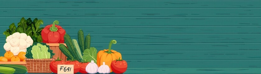 Farmers market, vendors selling fresh produce, flat design illustration