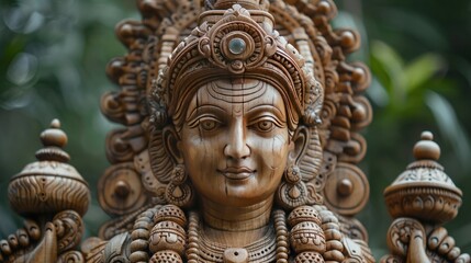 Wall Mural - Wooden Carving of a Hindu Deity