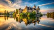 © Kukar Studio - Castle on the river with beautiful reflections in the water , castle, river, reflections, water, royalty, ancient