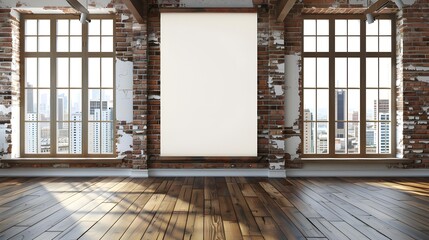 Wall Mural - Empty Room With Blank Canvas In A Modern Loft With Brick Wall