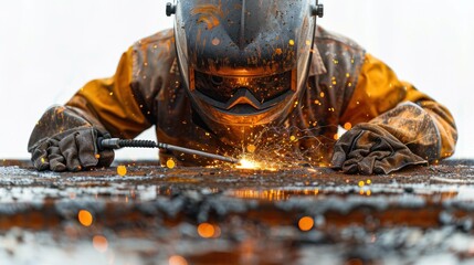 Wall Mural - Welder at Work with Sparks Flying