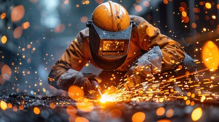 Wall Mural - Welder at Work with Sparks Flying