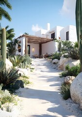 Sticker - White Villa With Wooden Pergola in Desert Setting