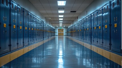 Wall Mural - Empty School Hallway with Lockers