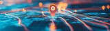 A vivid representation of a GPS location pin on a digital map, symbolizing navigation and connectivity in modern travel.
