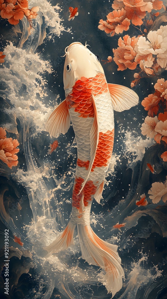 Auspicious Koi Fish with Classic Patterns: Koi fish illustrated with ...