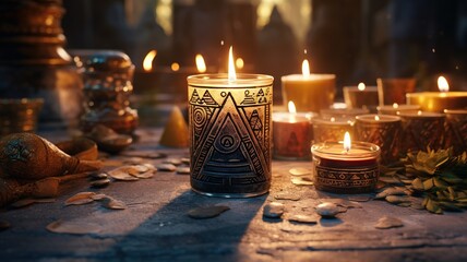 Wall Mural - A candle on an altar in an ancient temple